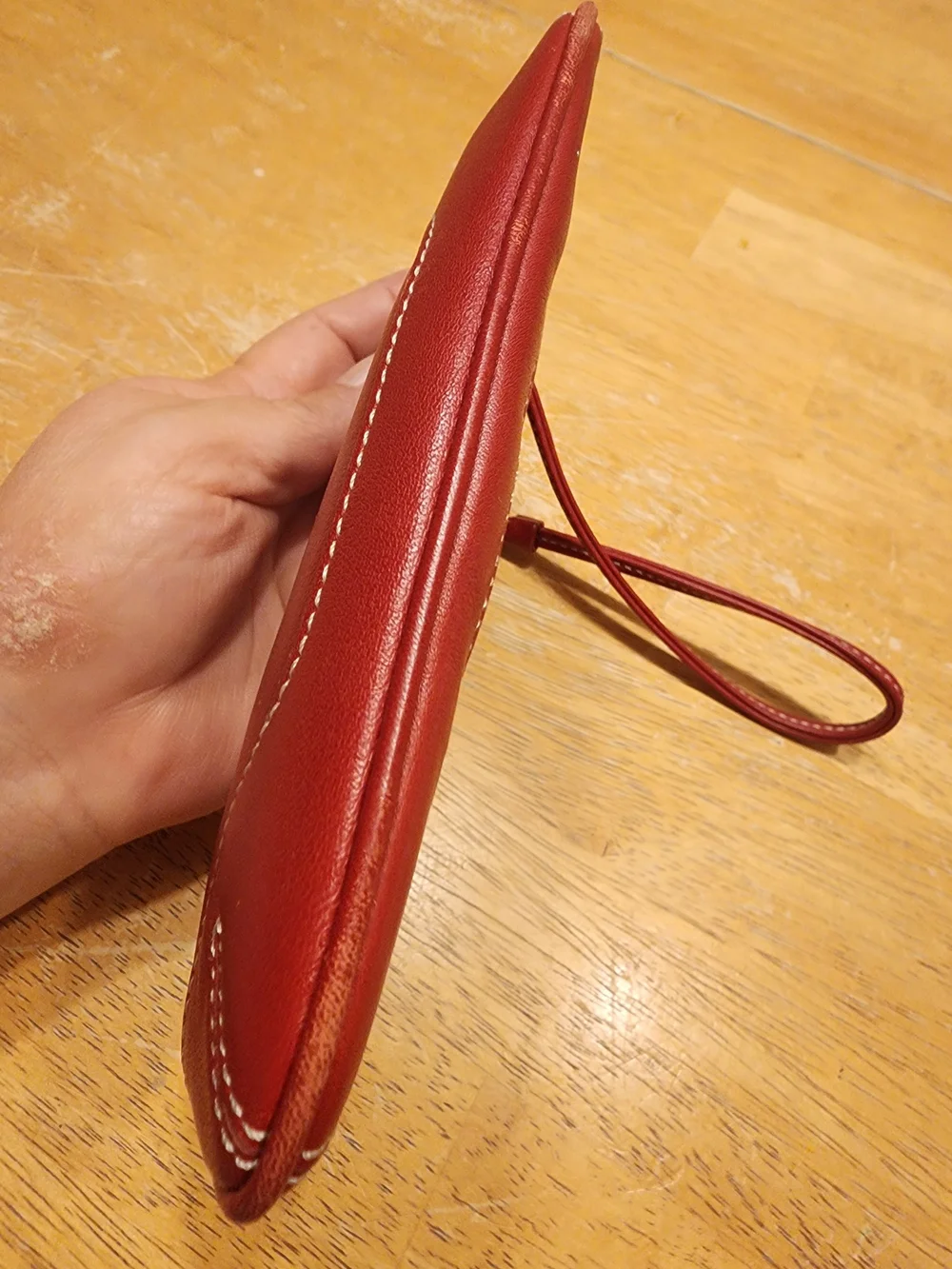 vintage Coach red leather Soho mini wristlet pouch featuring white contrast